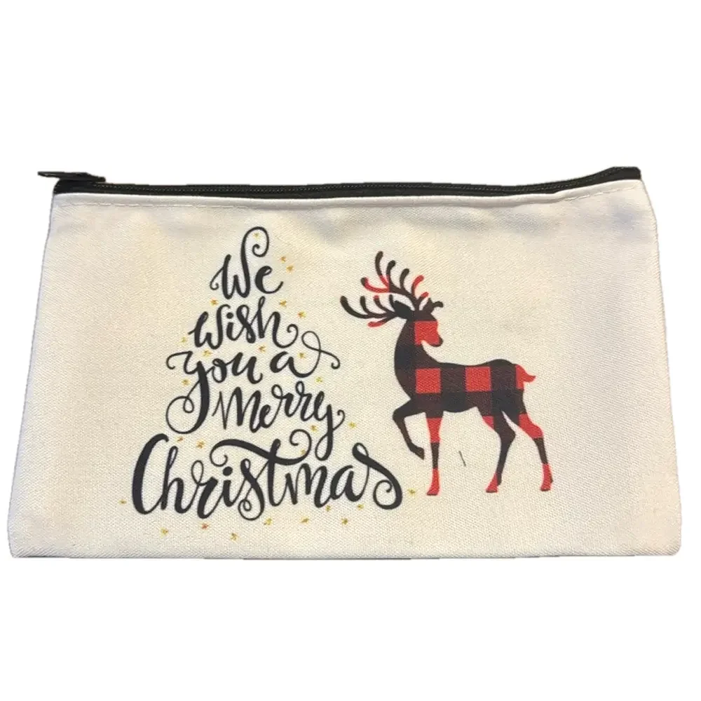 2/$10 Holiday We Wish You A Merry Christmas Cosmetic Makeup Bag With Zipper